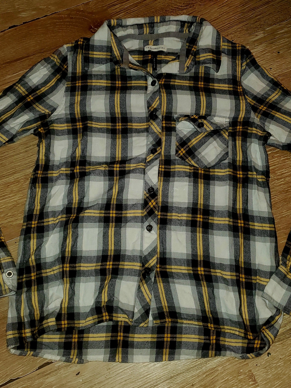 Womens Check & Stripe Plaid Button-Up Flannel Shirt - Yellow & Black